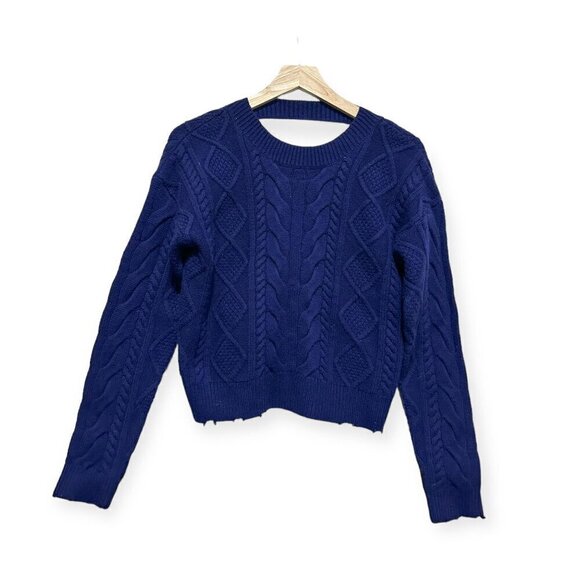 RtA Zane Reverse V-Neck Cable Knit Sweater,  Blue, Size S, New with tag - Picture 2 of 16